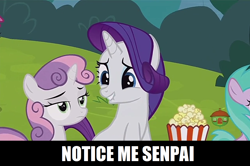 Size: 1276x846 | Tagged: safe, edit, edited screencap, screencap, character:aura, character:rarity, character:sweetie belle, species:pony, episode:forever filly, g4, my little pony: friendship is magic, lip bite, senpai