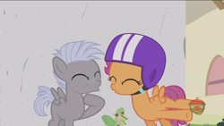 Size: 1280x720 | Tagged: safe, edit, edited screencap, screencap, character:chipcutter, character:scootaloo, species:pegasus, species:pony, episode:forever filly, g4, my little pony: friendship is magic, impending kiss, kissing, missing cutie mark, scootachip, shipping
