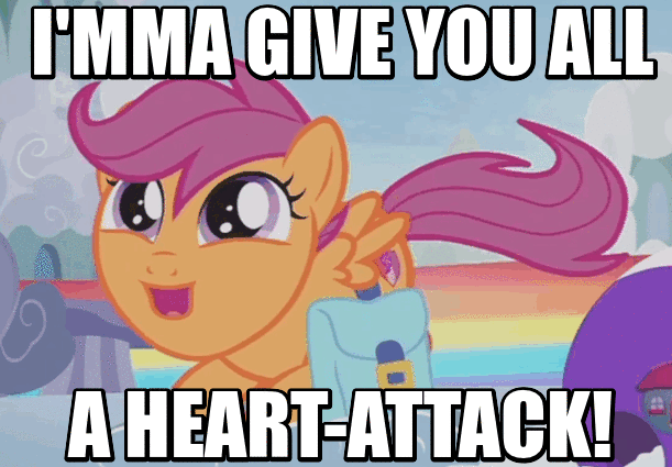 Size: 611x425 | Tagged: safe, edit, edited screencap, screencap, character:scootaloo, species:pegasus, species:pony, episode:parental glideance, g4, my little pony: friendship is magic, animated, behaving like a dog, cute, cutealoo, female, gif, image macro, meme, pure unfiltered evil, saddle bag, scootapup, solo, tail wag, weapons-grade cute, wiggling