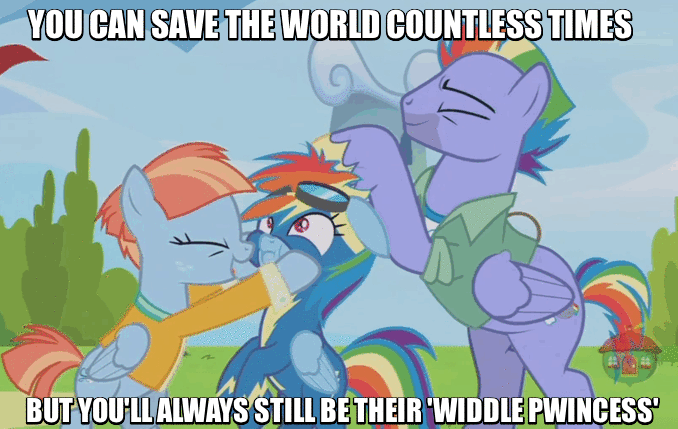 Size: 678x429 | Tagged: safe, edit, edited screencap, screencap, character:bow hothoof, character:rainbow dash, character:windy whistles, species:pony, ship:windyhoof, episode:parental glideance, g4, my little pony: friendship is magic, animated, clothing, gif, image macro, meme, noogie, rainbow dash's parents, squishy cheeks, uniform, wonderbolts uniform
