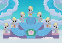 Size: 723x506 | Tagged: safe, edit, edited screencap, screencap, character:derpy hooves, species:pony, episode:parental glideance, g4, my little pony: friendship is magic, best pony, derpies, female, filly, medal, multeity, podium, ponidox, self ponidox, underp, unstoppable force of derp