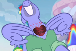 Size: 600x400 | Tagged: safe, edit, edited screencap, screencap, character:bow hothoof, species:pony, episode:parental glideance, g4, my little pony: friendship is magic, bow's t-shirt, bubble buddy, chest hair, clothing, exploitable meme, meme, open clothes, open shirt, reference, solo, spongebob squarepants, tattoo, wing hands