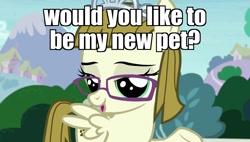 Size: 1920x1090 | Tagged: safe, edit, edited screencap, screencap, character:zipporwhill, species:pegasus, species:pony, episode:forever filly, g4, my little pony: friendship is magic, bedroom eyes, bronybait, caption, female, filly, glasses, image macro, implied bdsm, implied femdom, implied pet play, jewelry, lidded eyes, meme, pet play, solo, tiara