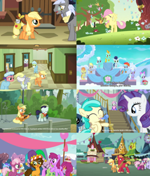 Size: 1232x1440 | Tagged: safe, edit, edited screencap, screencap, character:applejack, character:berry punch, character:berryshine, character:cheerilee, character:cheese sandwich, character:coloratura, character:derpy hooves, character:fluttershy, character:pinkie pie, character:rainbow dash, character:rarity, character:sweetie belle, species:pegasus, species:pony, episode:for whom the sweetie belle toils, episode:parental glideance, episode:pinkie pride, episode:the cutie mark chronicles, episode:the mane attraction, episode:where the apple lies, g4, my little pony: friendship is magic, age difference, comparison, female, flashback, mare
