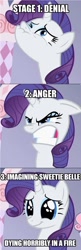 Size: 500x1539 | Tagged: safe, edit, edited screencap, screencap, character:rarity, character:sweetie belle, episode:sisterhooves social, g4, my little pony: friendship is magic, angry, comic, denial, image macro, sweetiebuse