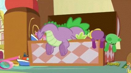 Size: 427x240 | Tagged: safe, edit, edited screencap, screencap, character:spike, species:dragon, episode:a flurry of emotions, g4, my little pony: friendship is magic, animated, box, claws, digging, gif, male, solo, toy, toy box, underfoot