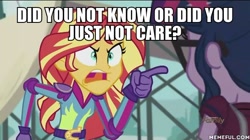 Size: 600x337 | Tagged: safe, edit, edited screencap, screencap, character:sunset shimmer, character:twilight sparkle, character:twilight sparkle (scitwi), species:eqg human, my little pony:equestria girls, angry, exploitable meme, image macro, meme, south park, sunset yells at twilight