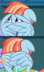 Size: 522x854 | Tagged: safe, edit, edited screencap, screencap, character:windy whistles, species:pegasus, species:pony, episode:parental glideance, g4, my little pony: friendship is magic, boop, boop edit, cute, disembodied hand, facewing, female, floppy ears, hand, mare, scared, solo, windybetes, wing hands