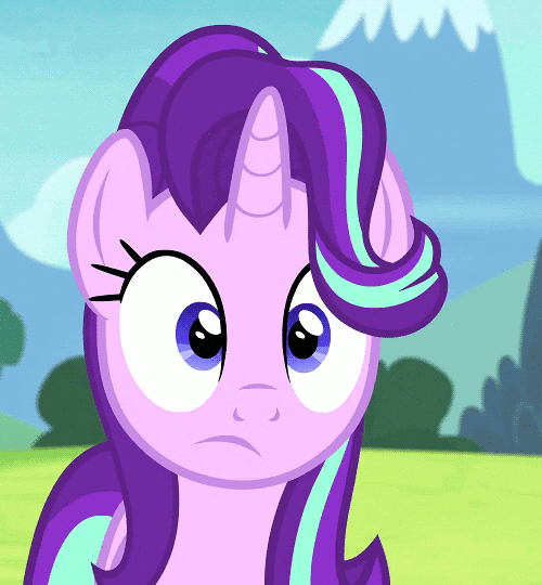 Size: 500x540 | Tagged: safe, edit, edited screencap, screencap, character:starlight glimmer, species:pony, species:unicorn, episode:rock solid friendship, g4, my little pony: friendship is magic, animated, awkward, caption, cropped, feelings, female, frown, gesture, gif, head shake, meadow, mountain, nice try, relatable, sky, smiling, solo, text, tree