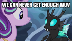 Size: 1067x600 | Tagged: safe, edit, edited screencap, screencap, character:starlight glimmer, character:thorax, episode:to where and back again, g4, my little pony: friendship is magic, caption, image macro, meme, wuv