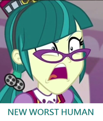 Size: 470x552 | Tagged: safe, edit, edited screencap, screencap, character:juniper montage, equestria girls:mirror magic, g4, my little pony: equestria girls, my little pony:equestria girls, spoiler:eqg specials, cropped, op is a duck, op is trying to start shit, solo, worst human, worst pony