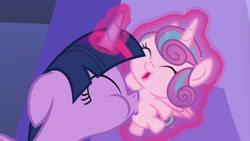 Size: 1280x720 | Tagged: safe, edit, edited screencap, screencap, character:princess flurry heart, character:twilight sparkle, character:twilight sparkle (alicorn), species:alicorn, species:pony, episode:a flurry of emotions, g4, my little pony: friendship is magic, best aunt ever, cute, diaperless edit, flurrybetes, magic, nude edit, nudity, raspberry, tummy buzz, twiabetes