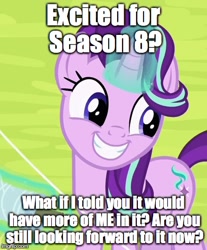 Size: 392x473 | Tagged: safe, edit, edited screencap, screencap, character:starlight glimmer, species:pony, species:unicorn, episode:rock solid friendship, g4, my little pony: friendship is magic, season 8, cropped, drama, female, grin, image macro, levitation, magic, meme, metadrama, op failed at starting shit, op is a duck, op is trying to start shit, smiling, solo, starlight drama, starlight drama drama, telekinesis, the starlight glimmer show