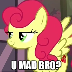 Size: 350x350 | Tagged: safe, edit, edited screencap, screencap, character:strawberry sunrise, species:pony, episode:honest apple, g4, my little pony: friendship is magic, cropped, meme, solo, strawberry savage, u mad