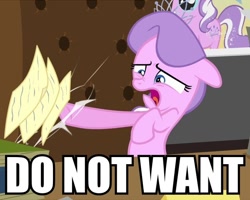 Size: 600x480 | Tagged: safe, edit, edited screencap, screencap, character:diamond tiara, episode:ponyville confidential, g4, my little pony: friendship is magic, caption, do not want, reaction image, text