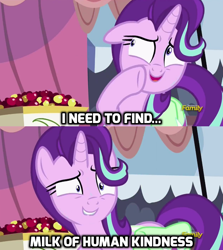 Size: 686x768 | Tagged: safe, edit, edited screencap, screencap, character:starlight glimmer, species:pony, species:unicorn, episode:rock solid friendship, g4, my little pony: friendship is magic, caption, discovery family logo, exploitable meme, fallout, fallout 4, human fetish, image macro, meme, starlight's confessions, strong (fallout)