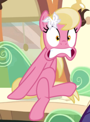 Size: 696x944 | Tagged: safe, edit, edited screencap, screencap, character:lily, character:lily valley, species:pony, episode:the last roundup, g4, my little pony: friendship is magic, crossed legs, desperation, need to pee, omorashi, potty dance, potty emergency, potty time, sitting, solo, trotting in place, weird face