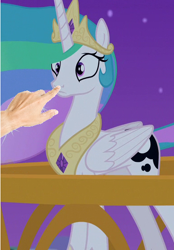 Size: 388x558 | Tagged: safe, edit, edited screencap, screencap, character:princess celestia, species:pony, episode:a royal problem, g4, my little pony: friendship is magic, boop, boop edit, bronybait, cropped, cute, cutelestia, female, hand, meta, solo, swapped cutie marks, this will end in hugs
