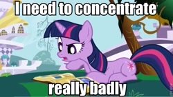 Size: 640x360 | Tagged: safe, edit, edited screencap, screencap, character:twilight sparkle, character:twilight sparkle (unicorn), species:pony, species:unicorn, episode:friendship is magic, g4, my little pony: friendship is magic, female, image macro, mare, prone, solo