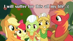 Size: 1280x720 | Tagged: safe, edit, edited screencap, screencap, character:apple bloom, character:applejack, character:big mcintosh, character:grand pear, character:granny smith, species:pony, episode:the perfect pear, g4, my little pony: friendship is magic