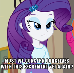 Size: 610x600 | Tagged: safe, edit, edited screencap, screencap, character:rarity, equestria girls:friendship games, g4, my little pony: equestria girls, my little pony:equestria girls, cropped, fire hydrant, image macro, lidded eyes, looking at you, meme, not this shit again, rarity is not amused, sesquipedalian loquaciousness, sophisticated as hell, unamused