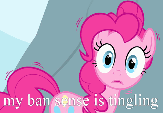 Size: 520x360 | Tagged: safe, edit, edited screencap, screencap, character:pinkie pie, species:earth pony, species:pony, episode:feeling pinkie keen, g4, my little pony: friendship is magic, animated, ban, cropped, female, gif, image macro, looking at you, mare, meme, pinkie sense, reaction image, shaking, solo, vibrating, vibrating like a broken washing machine