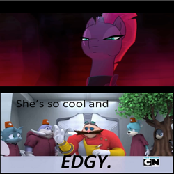 Size: 576x576 | Tagged: safe, edit, edited screencap, screencap, character:tempest shadow, species:pony, my little pony: the movie (2017), broken horn, cartoon network, cool, crossover, doctor eggman, edgy, eye scar, horn, meme, scar, sonic boom, sonic the hedgehog (series)