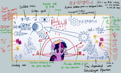 Size: 2000x1213 | Tagged: safe, edit, edited screencap, screencap, character:princess celestia, character:princess luna, character:twilight sparkle, character:twilight sparkle (alicorn), species:alicorn, species:pony, my little pony: the movie (2017), :o, analysis, angle, angles, apple, arrow, aurora borealis, calculus, cupcake, cute, diagram, dry erase board, fancy mathematics, female, flower, food, golden ratio, heart, integral, magnetic field, mare, math, moon, music notes, open mouth, quantum mechanics, raised hoof, schrodinger equation, smiling, solo, spread wings, sticky note, sun, wings