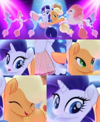 Size: 842x1020 | Tagged: safe, edit, edited screencap, screencap, character:applejack, character:rarity, character:sea poppy, species:seapony (g4), my little pony: the movie (2017), background sea pony, cropped, dancing, fan, one small thing, sea poppy, seaponified, seapony applejack, seapony rarity, seashell, species swap, youtube link