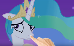 Size: 696x432 | Tagged: safe, edit, edited screencap, screencap, character:princess celestia, species:pony, episode:a royal problem, g4, my little pony: friendship is magic, boop, boop edit, bronybait, cute, cutelestia, female, hand, happy, hnnng, meta, shy, sillestia, silly, silly pony, solo