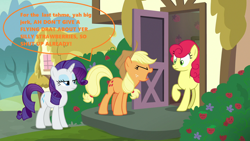 Size: 1280x720 | Tagged: safe, edit, edited screencap, screencap, character:applejack, character:rarity, character:strawberry sunrise, species:pony, episode:honest apple, g4, my little pony: friendship is magic, angry, strawberries, yelling