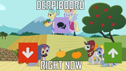 Size: 1280x720 | Tagged: safe, edit, edited screencap, screencap, species:pony, derpibooru, episode:hearth's warming eve, g4, my little pony: friendship is magic, comments, downvote, image macro, meme, meta, upvote