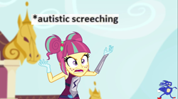Size: 1100x618 | Tagged: safe, edit, edited screencap, screencap, character:sour sweet, equestria girls:friendship games, g4, my little pony: equestria girls, my little pony:equestria girls, angry, autistic screeching, female, freckles, meme, sanic, solo