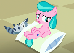 Size: 1266x913 | Tagged: safe, edit, edited screencap, screencap, character:aquamarine, species:pony, episode:a flurry of emotions, g4, my little pony: friendship is magic, pillow, solo, toy
