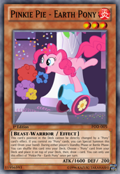 Size: 813x1185 | Tagged: safe, edit, edited screencap, screencap, character:pinkie pie, species:earth pony, species:pony, episode:sweet and elite, g4, my little pony: friendship is magic, card game, female, party cannon, solo, tcg editor, trading card edit, yu-gi-oh!, yugioh card