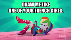 Size: 1920x1080 | Tagged: safe, edit, edited screencap, screencap, character:rainbow dash, episode:raise this roof, eqg summertime shorts, g4, my little pony: equestria girls, my little pony:equestria girls, draw me like one of your french girls, fall formal outfits, female, image macro, meme, rose dewitt bukater, solo, titanic