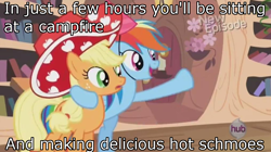Size: 1016x568 | Tagged: safe, edit, edited screencap, screencap, character:applejack, character:rainbow dash, species:pony, episode:daring don't, g4, my little pony: friendship is magic, season 4, apple hat, buzz lightyear, clothing, hat, hub logo, image macro, meme, party hat, party stetson, toy story, toy story 2, woody