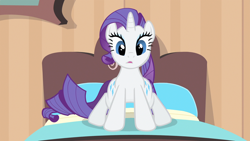 Size: 1920x1080 | Tagged: safe, edit, edited screencap, screencap, character:rarity, species:pony, species:unicorn, episode:rarity takes manehattan, g4, my little pony: friendship is magic, bed, both cutie marks, child bearing hips, female, solo, wide hips