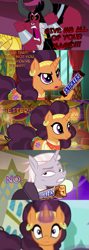 Size: 729x2048 | Tagged: safe, edit, edited screencap, screencap, character:lord tirek, character:saffron masala, character:zesty gourmand, episode:spice up your life, episode:twilight's kingdom, g4, my little pony: friendship is magic, chocolate, chocolate bar, food, manip, screencap comic, shameless advertising, snickers