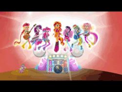 Size: 640x480 | Tagged: safe, edit, screencap, character:adagio dazzle, character:applejack, character:aria blaze, character:dj pon-3, character:fluttershy, character:pinkie pie, character:rainbow dash, character:rarity, character:sonata dusk, character:spike, character:sunset shimmer, character:twilight sparkle, character:vinyl scratch, species:dog, equestria girls:rainbow rocks, g4, my little pony: equestria girls, my little pony:equestria girls, animated, aura, bahamut, crisis core final fantasy vii, epic, fin wings, final fantasy, magic, ponied up, rainbow lumen, sound, spike the dog, summoning, the dazzlings, the rainbooms, webm