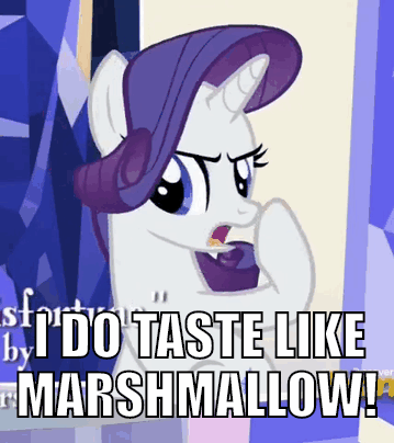 Size: 359x404 | Tagged: safe, edit, edited screencap, screencap, character:rarity, species:pony, species:unicorn, episode:fame and misfortune, g4, my little pony: friendship is magic, animated, bbbb, female, food, gif, hoof in mouth, image macro, loop, mare, marshmallow, meme, rarity is a marshmallow, solo