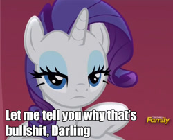 Size: 890x718 | Tagged: safe, edit, edited screencap, screencap, character:rarity, episode:fame and misfortune, g4, my little pony: friendship is magic, cropped, darling, female, image macro, let me tell you why that's bullshit, meme, solo, text, vulgar
