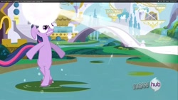 Size: 960x540 | Tagged: safe, edit, edited screencap, screencap, character:twilight sparkle, episode:the crystal empire, g4, my little pony: friendship is magic, spoiler:s03, bipedal, female, floppy ears, glowing horn, horn, hub logo, solo, special eyes, the failure song