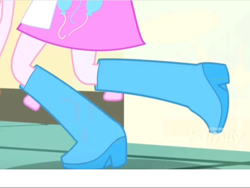 Size: 2048x1536 | Tagged: safe, edit, edited screencap, screencap, character:pinkie pie, episode:the art of friendship, eqg summertime shorts, g4, my little pony: equestria girls, my little pony:equestria girls, boots, clothing, legs, pictures of legs, raised leg, shoes, skirt
