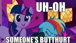 Size: 960x538 | Tagged: safe, edit, edited screencap, screencap, character:rainbow dash, character:twilight sparkle, episode:read it and weep, g4, my little pony: friendship is magic, butthurt, caption, image macro