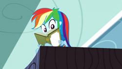 Size: 1920x1080 | Tagged: safe, edit, edited screencap, screencap, character:daring do, character:rainbow dash, episode:leaping off the page, eqg summertime shorts, g4, my little pony: equestria girls, my little pony:equestria girls, book, exploitable meme, female, meme, reading, reading rainboom, reading rainbow, solo, template