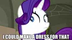 Size: 1280x720 | Tagged: safe, edit, edited screencap, screencap, character:rarity, species:pony, species:unicorn, female, i can make a dress for that, mare, meme, meta, needs more jpeg, solo