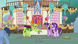 Size: 1920x1080 | Tagged: safe, edit, edited screencap, screencap, character:spike, character:thorax, species:changeling, species:dragon, species:reformed changeling, episode:triple threat, g4, my little pony: friendship is magic, caption, hug