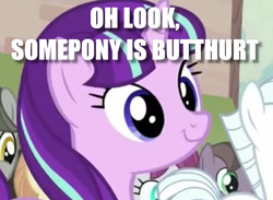 Size: 590x431 | Tagged: safe, edit, edited screencap, screencap, character:starlight glimmer, species:pony, species:unicorn, episode:the cutie map, g4, my little pony: friendship is magic, butthurt, c:, caption, cute, equalized, equalized mane, female, glimmerbetes, image macro, mare, meme, observer, reaction image, s5 starlight, smiling, solo focus