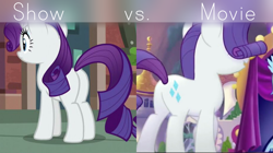 Size: 1925x1080 | Tagged: safe, edit, edited screencap, screencap, character:rarity, species:pony, species:unicorn, episode:the gift of the maud pie, g4, my little pony: friendship is magic, my little pony: the movie (2017), comparison, cropped, plot